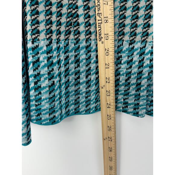 Ming Wang Aqua Blue Houndstooth Knit Blazer Jacket Women’s L Stretch Workwear - Picture 6 of 9